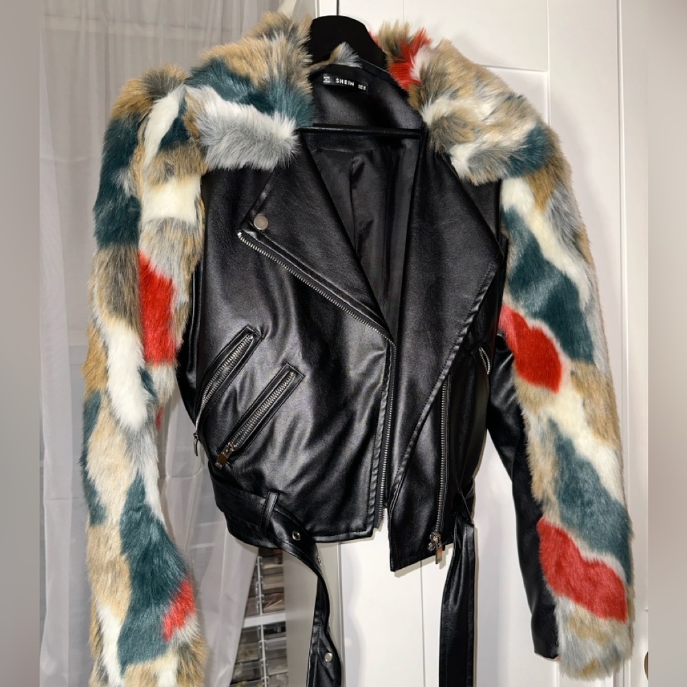 Shein Faux fur leather jacket size M